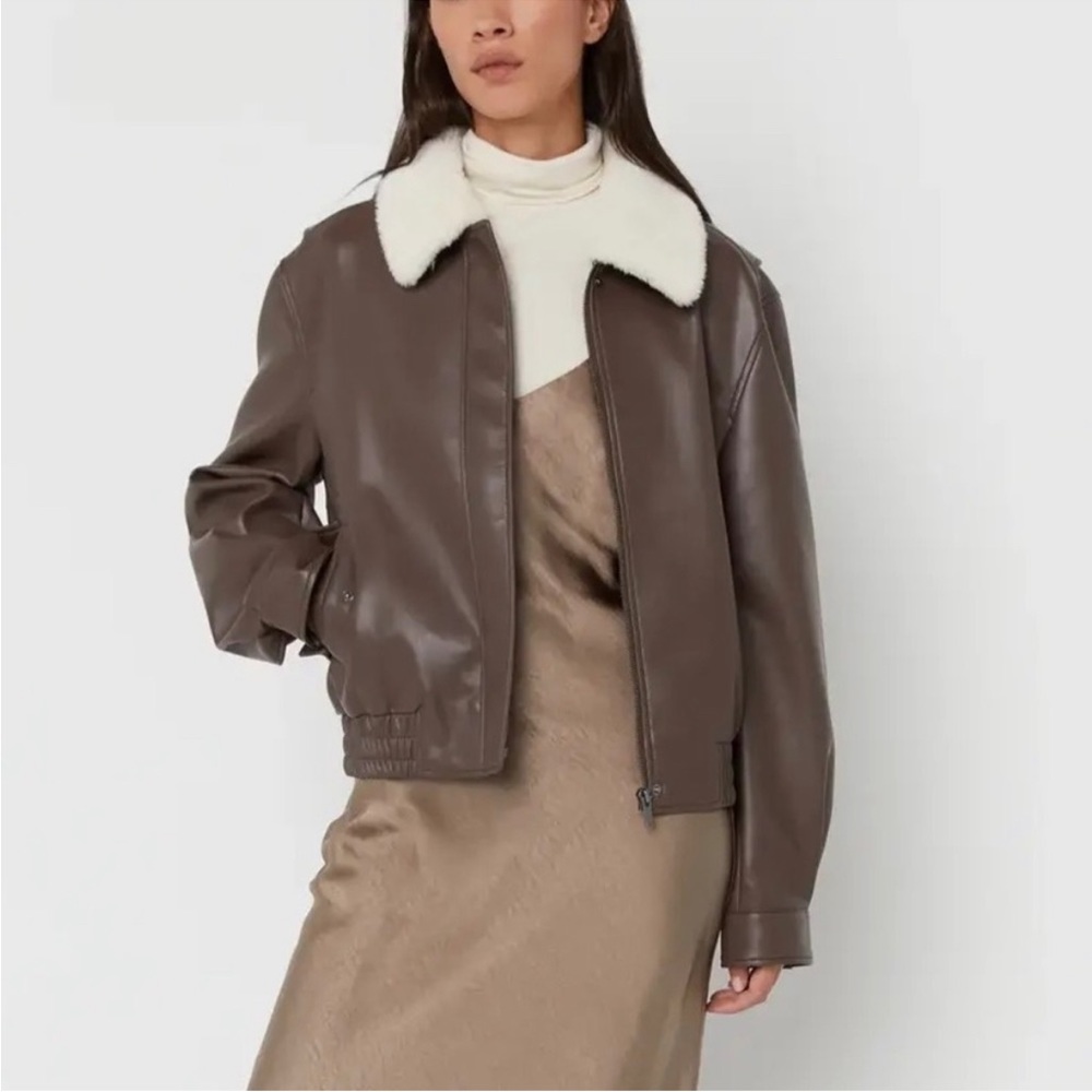 Oak + Fort Brown Faux Leather jacket oversized fit